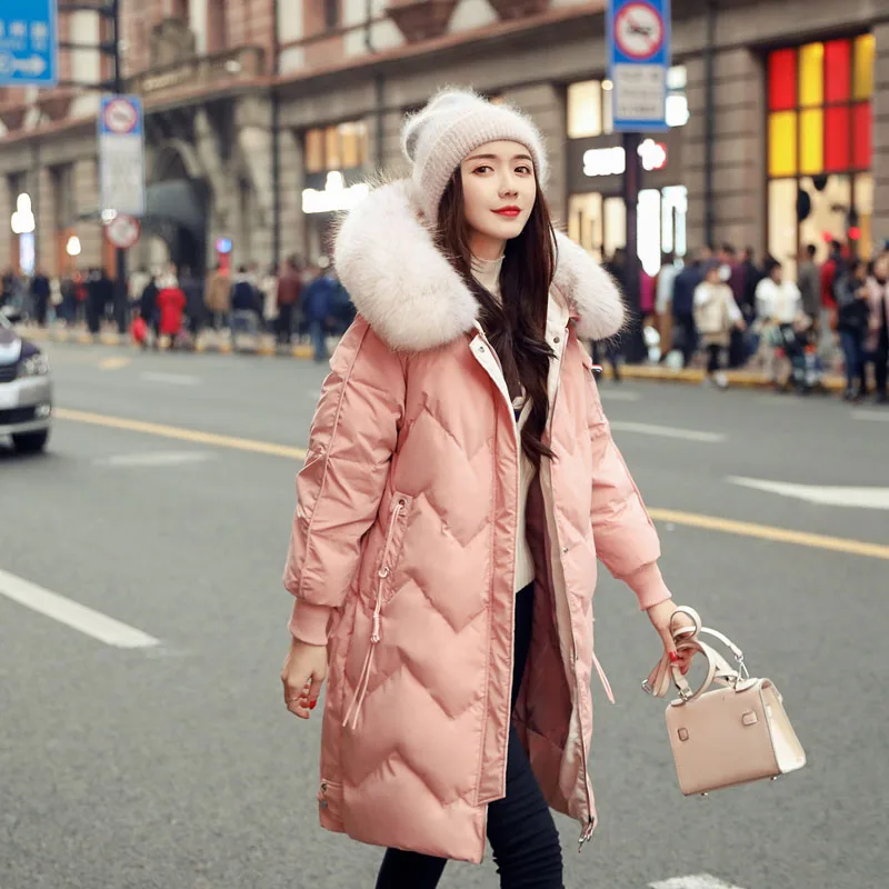 Женские пуховые пальто с капюшоном - Цвет: Розовый