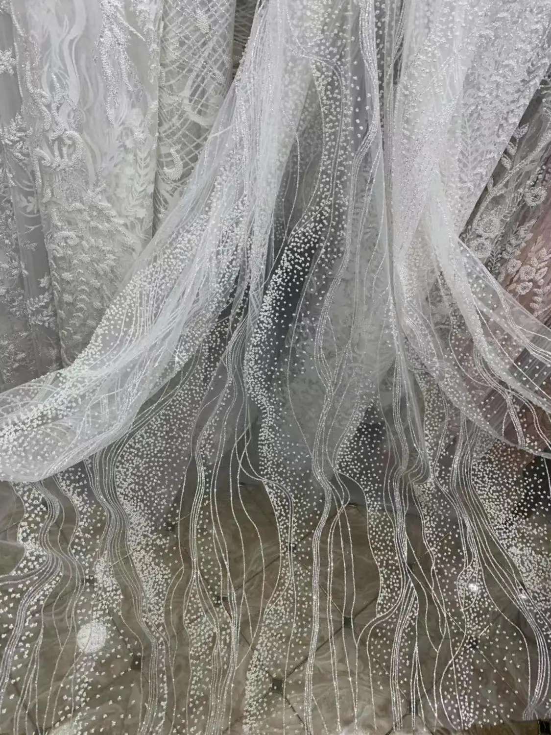 Hh029#5 ярдов/партия, серебряная блестящая белая сетка с жемчугом, роскошная клееная сетка, фатин, кружева для распиловки, свадебное платье/вечерние