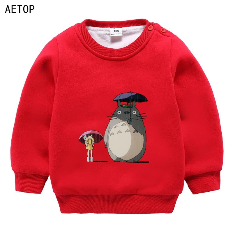 as picture ; зимние Бархатные фильм Толстовка totoro для мальчиков и девочек, забавные цветные детские с О-образным вырезом для шеи, детские топы с рисунками из мультфильмов для малышей - Цвет: as picture