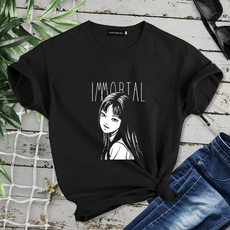 Аниме Tomie Junji Ito тройник женский ужас манга короткий рукав o-образным вырезом Топы аниме Гуро Япония Jap o-образным вырезом Футболка Homme