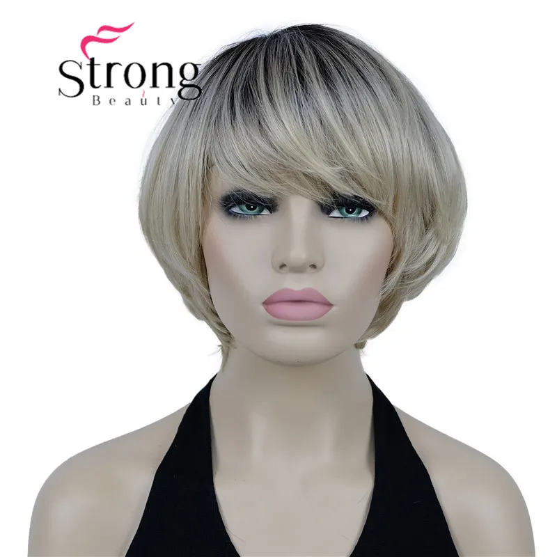 

StrongBeauty Short Bob Wig Soft Layered Shag Ombre Blonde Synthetic Hair Wigs for Women