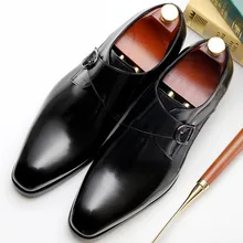 2019 Hot Handmade Designer double monk strap shoes Wedding Party Brand formal shoes Genuine Leather Men's dress shoes