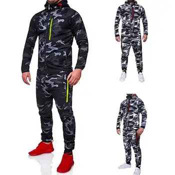 

Laamei 2019 Men Fashion Camouflage Jackets+Pants Set Male Tracksuit Outdoors Suit Men's Gyms suit Set Casual Sportswear