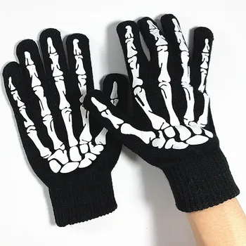 

Autumn Winter Knit Warm Offset Printing Hand Bone Gloves Luminous Halloween Personality Gloves For Kids, Children, Man and Woman