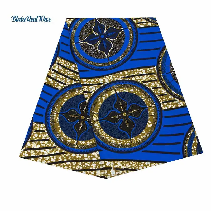 

2020 Africa Ankara Polyester Blue Circle Wax Prints Fabric BintaReal Wax High Quality 6 Yards for Clothes FP6337