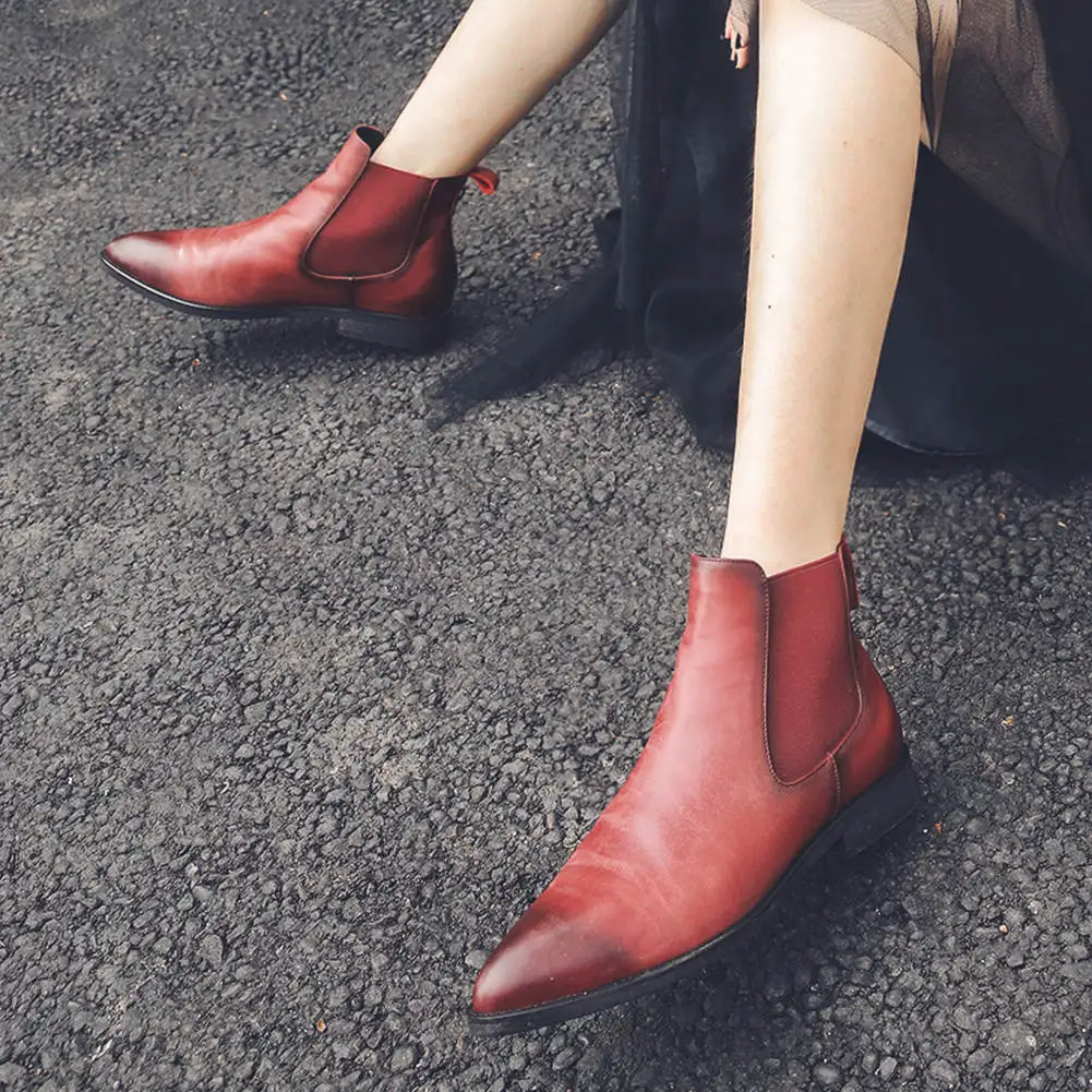 BONJOMARISA 33-44 Fashion mixed-color Booties Ladies Genuine Leather Ankle Chelsea Boots Women Elegant Low Heel Shoes Woman