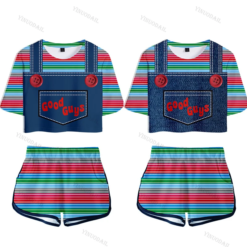 

The Evil Good Guys Two Piece Set Halloween Chucky Print Crop Top + Shorts Women Tracksuit Outfits Summer Women Sets
