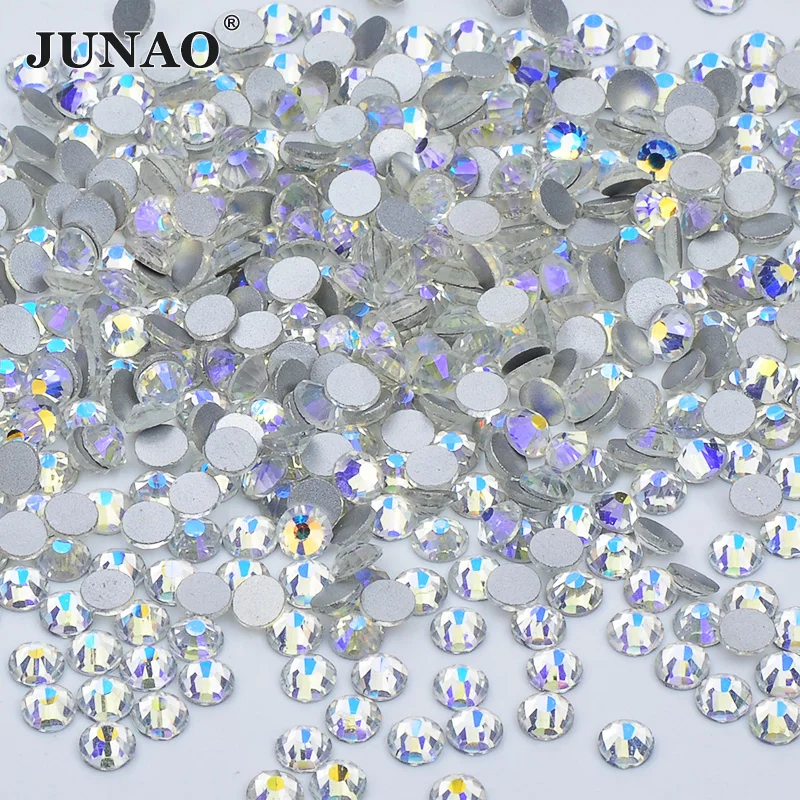 

JUNAO SS 6 8 10 12 16 20 Night Sky Round Glass Rhinestones Applique Flat Back Crystal Sticker Non Hotfix Strass Diamond