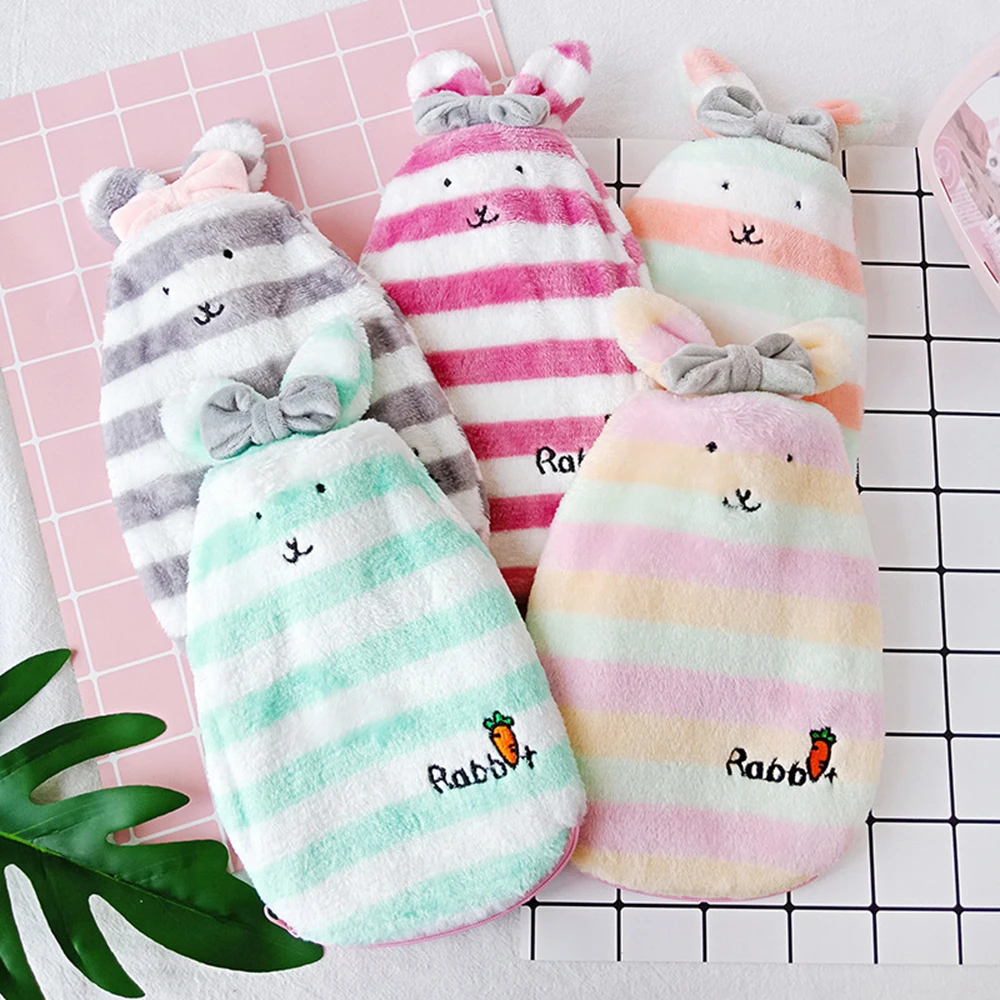 Cute Cartoon Water Injection Hot Water Bottle Explosion-proof Watering Plush Warm Water Bag Removable Wash Cloth Set Hand Warmer