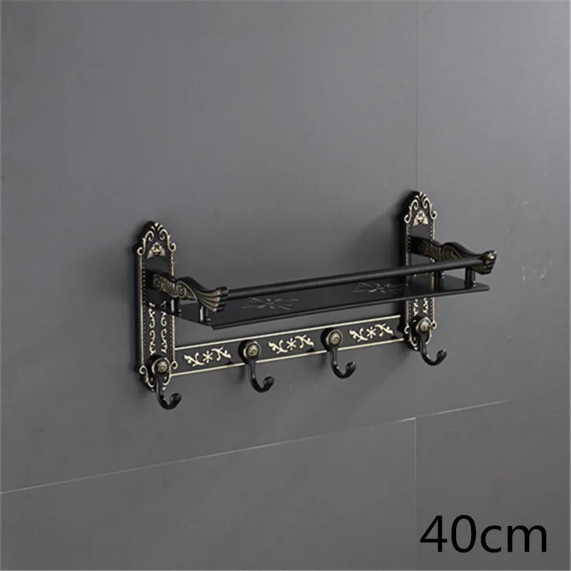 LIUYUE полка для ванной комнаты черный/белый алюминий 4-5 крючков Европейский тип Ретро стеллаж для хранения 3 D гравировальный узор полотенца крючки для халатов - Цвет: black 40cm