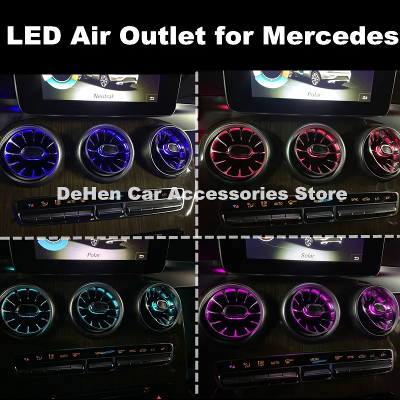 US $190.33 LED Air Outlet For Mercedes Benz C E GLC Class W205 20152020 Interior Front Console Air Condition AC Vent Outlet Turbo Style
