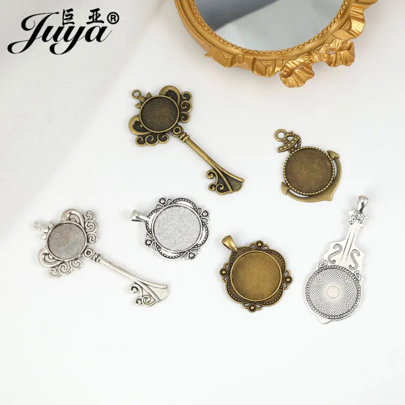 5 teile/los 25mm Cabochon Basis Blume Anhänger Blenden Vintage Blank Tablett Für Schmuck Machen Diy Handgemachte Harz Halsketten Zubehör – Detail 6
