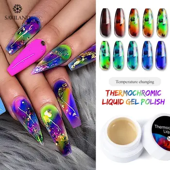 

SAVILAND Thermal Sensitive Nail Polish Touch Color Changing Liquid Gel Nail Polish Paint Auroras Varnish Need Black Dark Primer