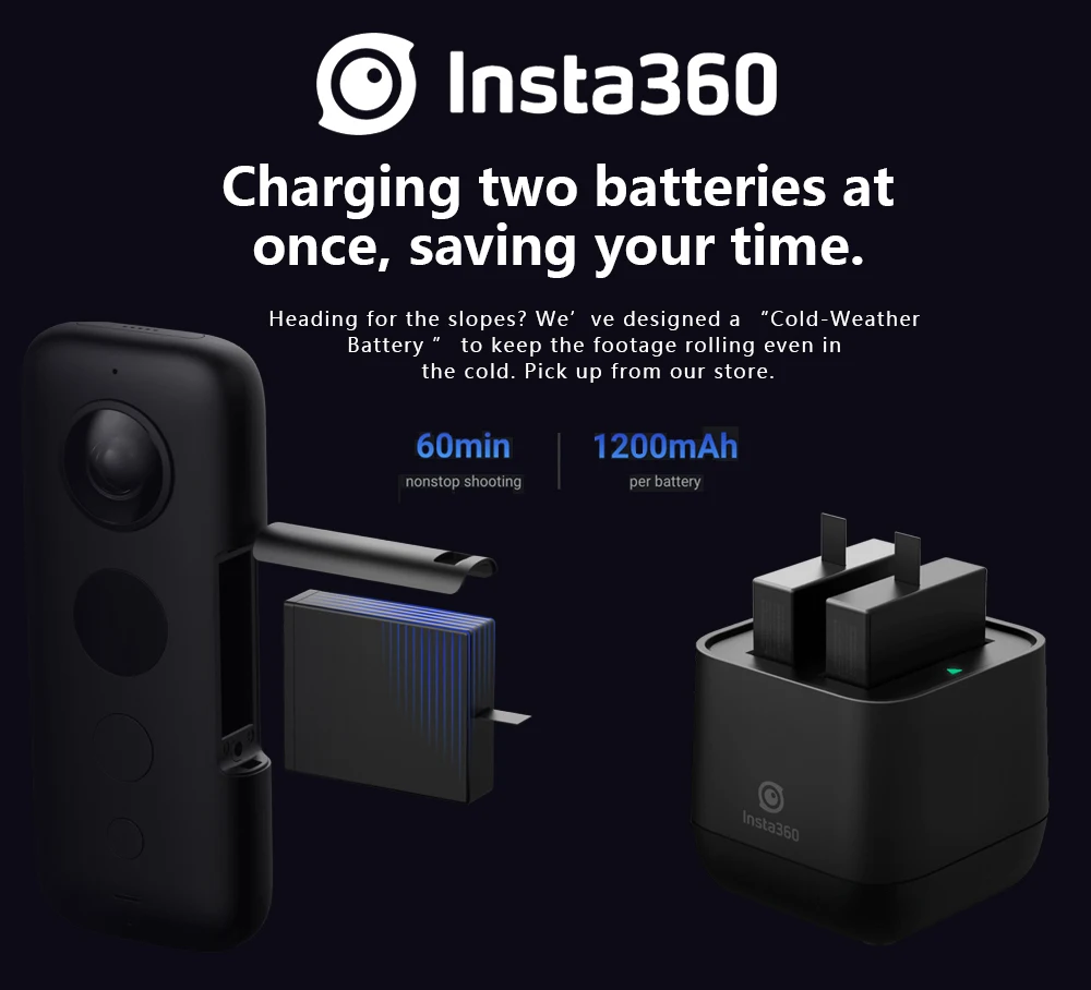 Insta 360 One x Dual battery/зарядная док-станция для камеры Insta360, аккумулятор для холодной погоды, быстрое зарядное устройство, комплект аксессуаров