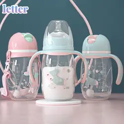 240ml/300ml Milk Bottle Infant Drop-proof Baby Wide-caliber with Straw Handle