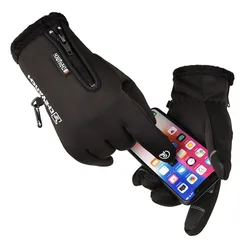 Winter Thermal Windproof Warm Gloves with Zipper Touch Screen Fleece Sports Hiking Ski Gloves Motorcycle Men Women Gloves