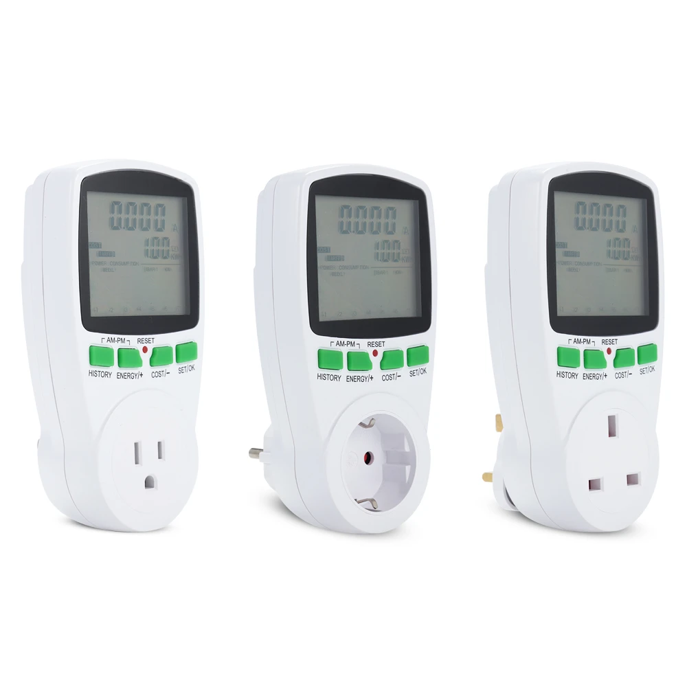 Hukai Digital Power Meter Socket EU//US//UK Plug Energy Meter Current Voltage Watt Electricity Cost Measuring Monitor Power Analyzer Electronic Outlet Socket