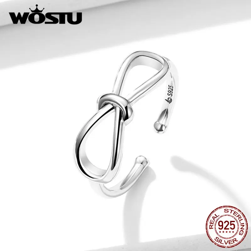 WOSTU,, 925 пробы, серебряное, простое, с бантом, открытый размер, кольцо для женщин, для свадьбы, помолвки, кольца, модное ювелирное изделие, FNR080