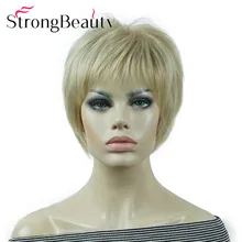StrongBeauty короткие прямые парики мягкие волосы слоистые локоны Омбре блонд/Красный синтетический парик