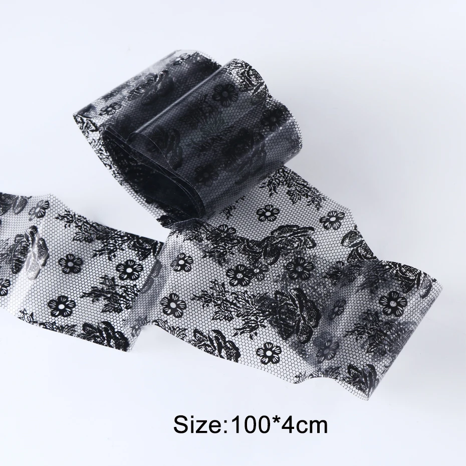 100*4 см кружевные цветы Фольга для ногтей УФ гель лак наклейки GlueTransfer сексуальный черный Полный Обертывания хлопья гвоздь искусство украшения JIXK12-1