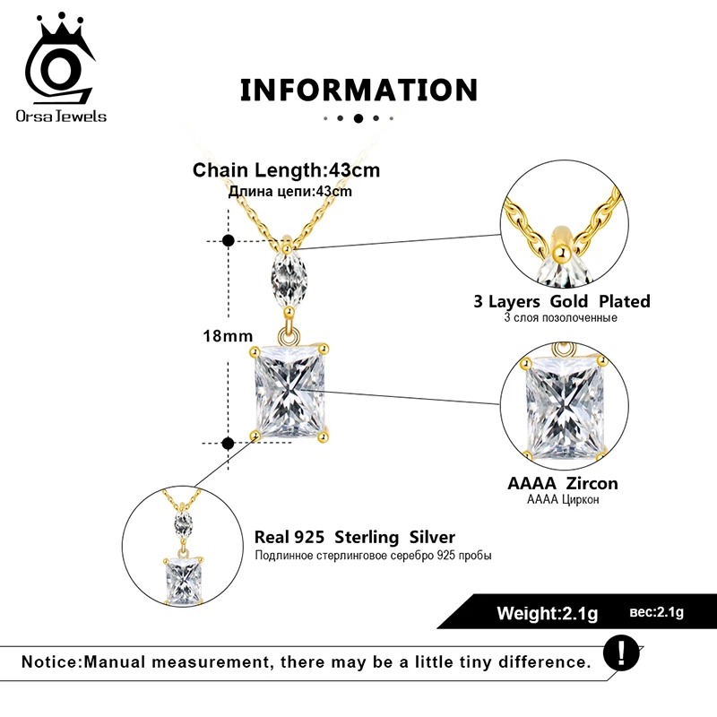 ORSA JEWELS Настоящее 925 AAAA циркониевое ожерелье с подвеской из стерлингового серебра, скользящая подвеска, простое короткое ожерелье, подлинное ювелирное изделие SN182
