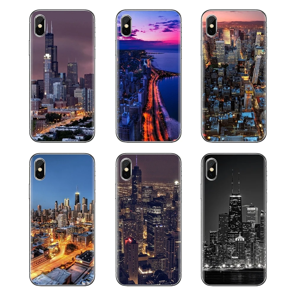 Прозрачный чехол из ТПУ для iPod Touch Apple iPhone 4 4S 5 5S SE 5C 6 6S 7 8 X XR XS Plus MAX Chicago City airview Night |