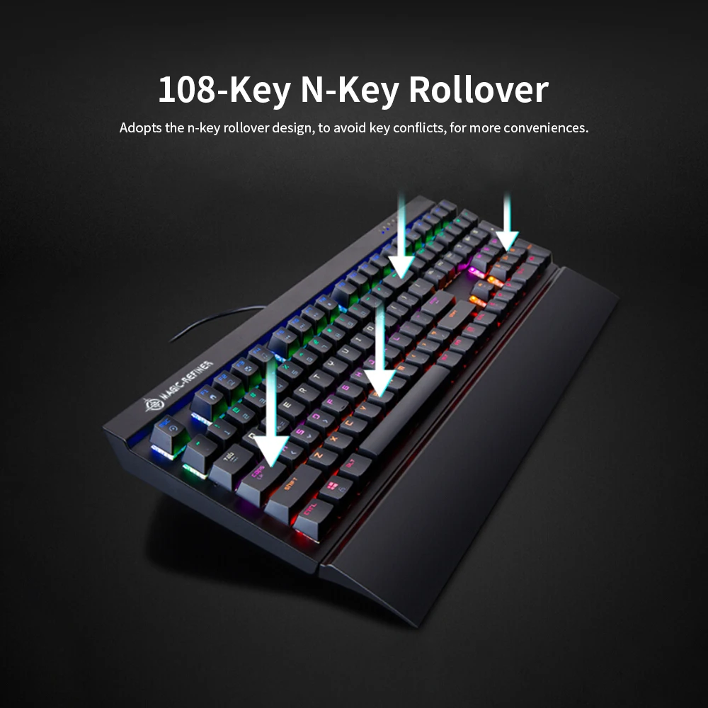 Magic Refiner MK15 игровая механическая клавиатура 108 клавишей N Key rolover Проводная клавиатура плавающие колпачки синий переключатель игровой ноутбук