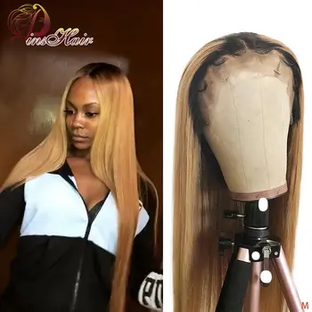 

Peruvian Ombre Blonde Lace Front Wig 13*4 1B/27 Straight Lace Front Human Hair Wigs Pre-plucked With Baby Hair Pinshair Remy 150