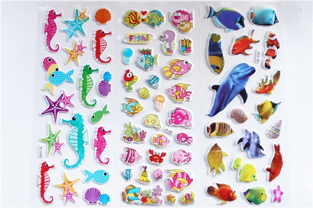 3/6 шт/набор Морская жизнь Животные Скрапбукинг пузырь Пышное Стикеры подводный мир наклейки с дизайном «рыбы», милые школьные вознаграждение для детей игрушки