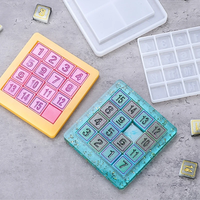 2Pcs Digital Puzzle Crystal Epoxy Resin Mold Number Puzzles Games