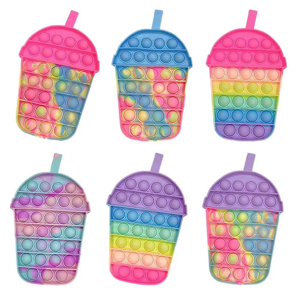 Rainbow Milk Tea Cup Push Bubble Sensory Toys Stress Reliever Squishy Squeeze Fidget Toy for Adult Children Autism Special Needs | Игрушки и