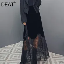 [DEAT] высокая эластичная талия Кружева Сплайсированные вышивка перспективная половина тела юбка женская мода волна новая весна осень 13D760