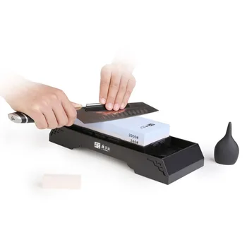 

Professional Knife Sharpening Stone Kitchen Double Side White Corundum Knife Waterstone Sharpening Tool Bamboo Base