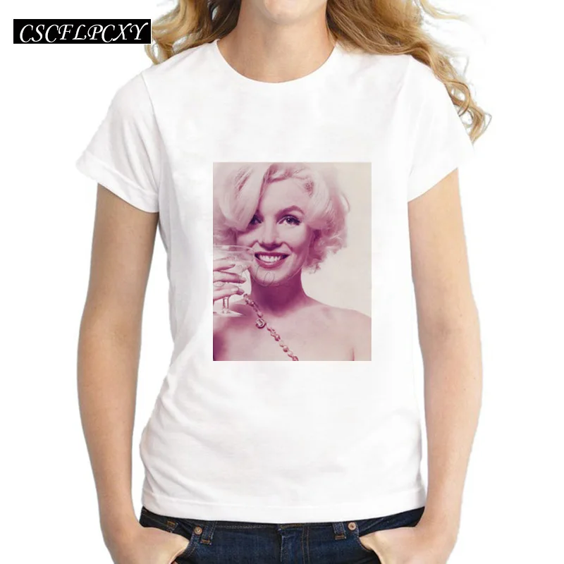 

2019 Retro Design Women's Sexy Marilyn Monroe Printed T shirt Lady's Popular Casual Slim Tee Novelty Funny Tops