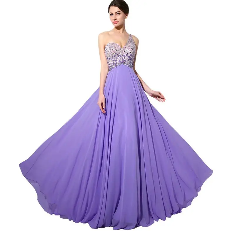 lavender Vestido madrinha шифоновый кристалл на одно плечо сзади ТРАПЕЦИЕВИДНОЕ Лавандовое платье подружки невесты длинный халат custom d'honneur на заказ - Цвет: lavender