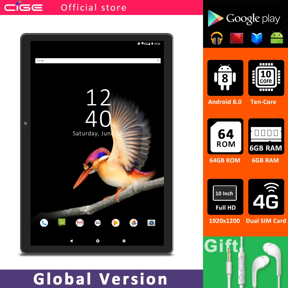 CIGE N9 планшет 10 дюймов android 8.0 андроид 6 ГБ 64 10-ядерный процессор детский планшеты