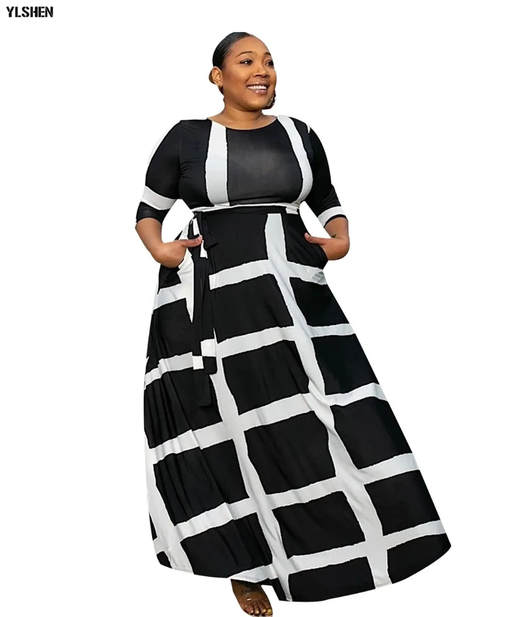 5XL African Dresses for Women Dashiki African Clothes Fashion Basin Riche Positioning Print Long Sleeve Black White Africa Dress 08