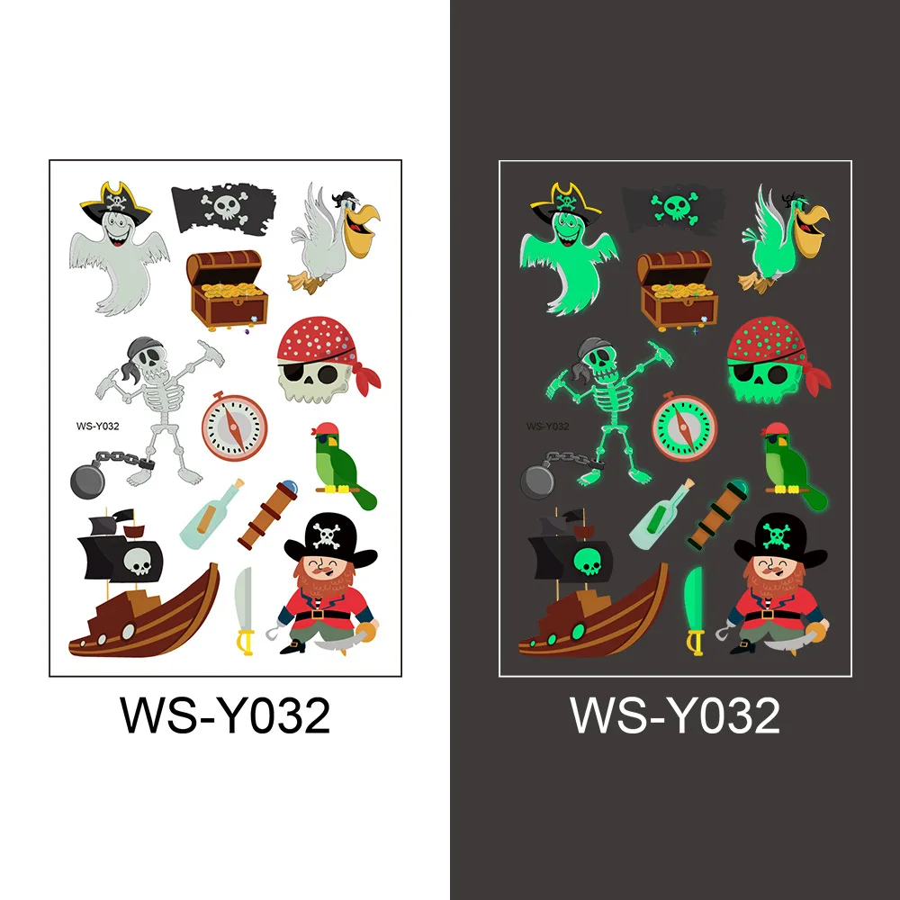 Tattoo Sticker Luminous Temporary Children Arm Face Glowing Waterproof Body Art Dinosaur Pirate Unicorn Mermaid Cartoon