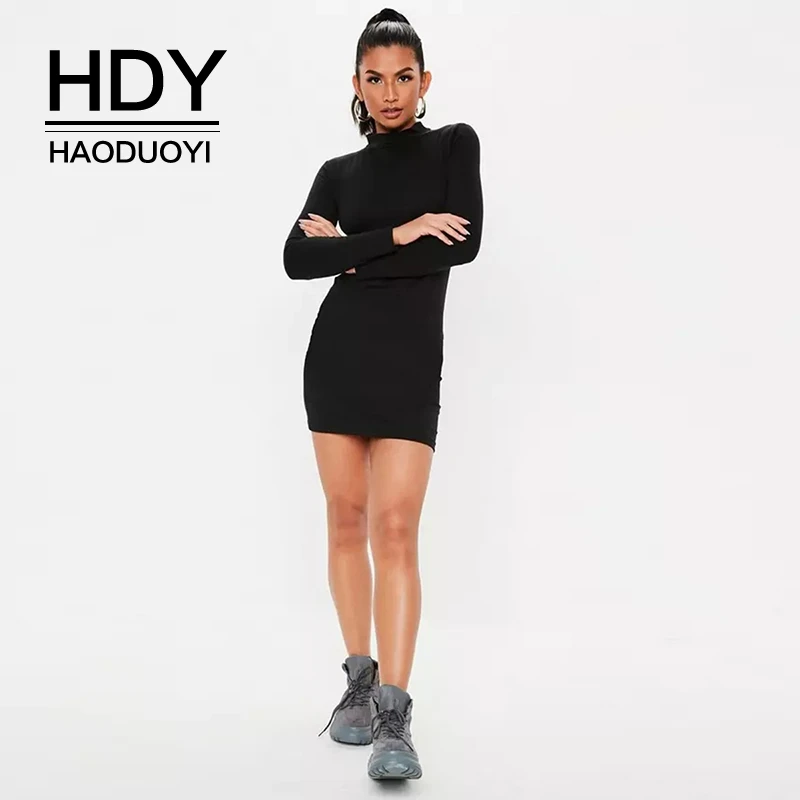 

HDY Haoduoyi New Fashion Autumn Casual Slim Stylish Leisure Long Sleeve Bodycon Slim Party Elegant Solid Women Mini Dress