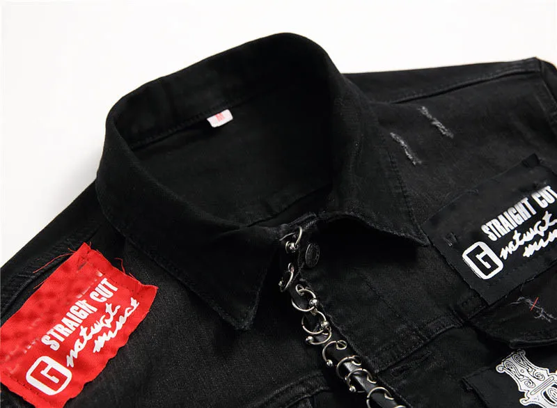 Men's Hip Hop Printed Denim Jackets Fashion Badge Patchwork Jackets Coats For Male Outwear Brand Designer  (3)
