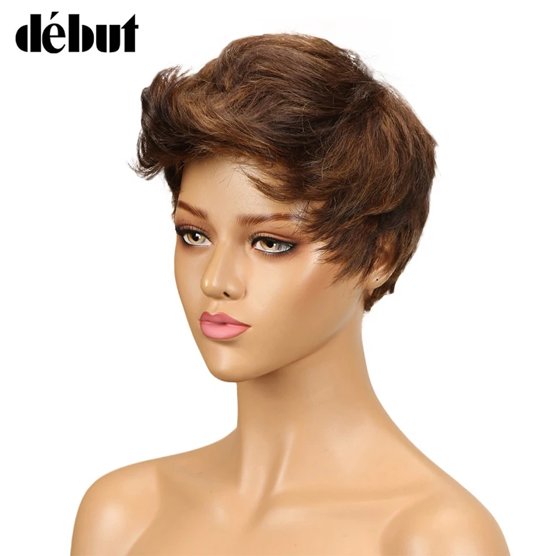 Дебютные кудрявые стриженые парики для женщин коричневого цвета короткие парики из человеческих волос бразильские Волнистые Короткие парики для женщин Подарки
