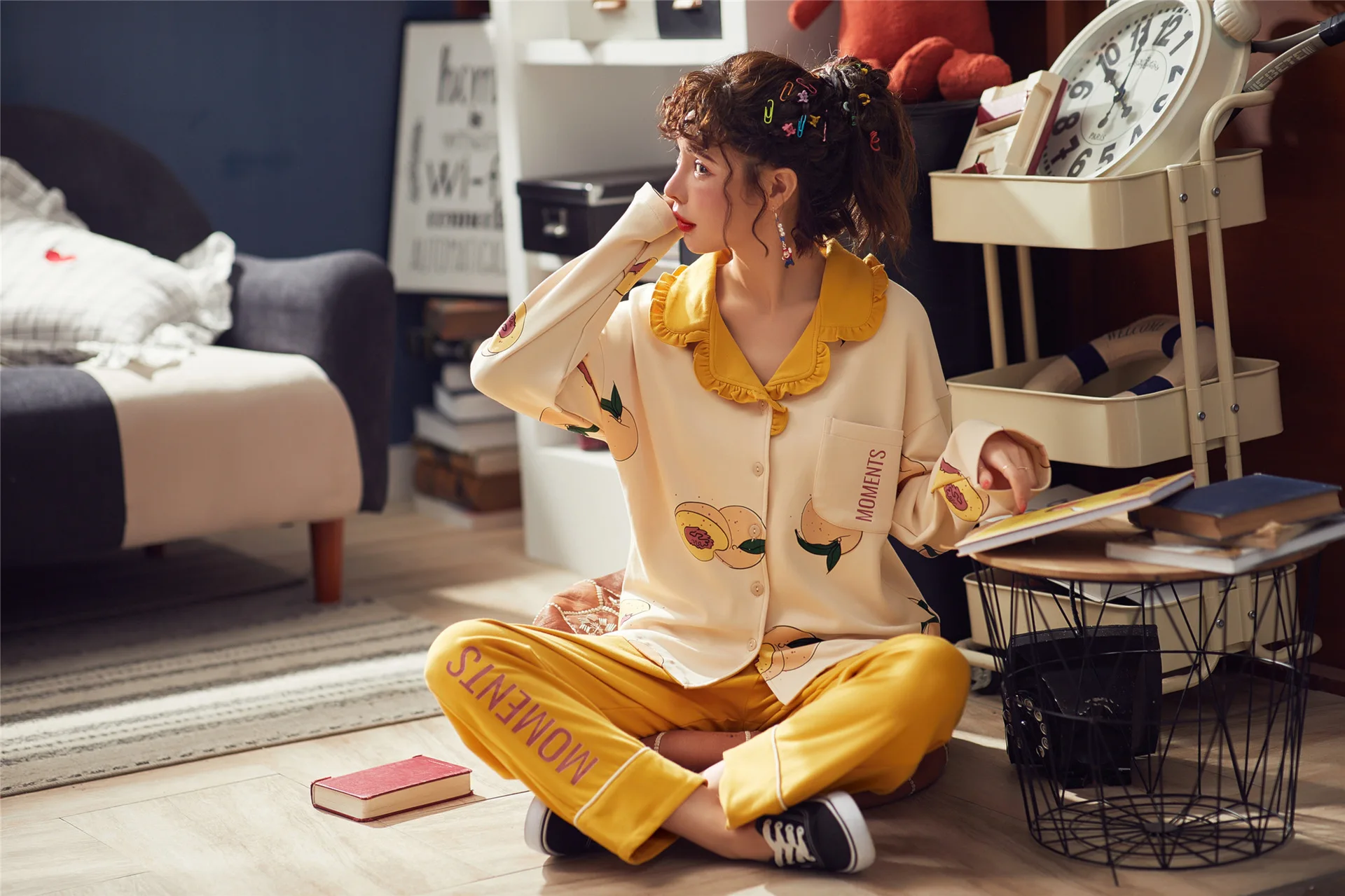 

Pajamas Women's Spring And Autumn Pure Cotton Korean-style Pullover Piece Tracksuit Sweet Long-sleeve Suit Students Casual Wear
