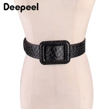 

Deepeel 1pc 4.5*100cm Women Crocodile Pattern PU Cummerbunds High Waist Wide Belt Leather Accessories with Dress Jeans BeltCB667