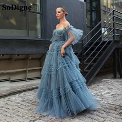 SoDigne Elegant Puffy Tiered Tulle Long Prom Dresses 2021 A Line Sweetheart Floor Length Formal Evening Gowns