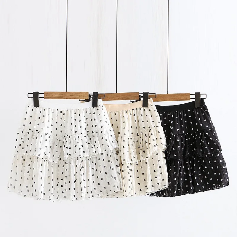 

Sweet Summer Summer Wear Hipster Polka Dot Printed Elastic Waist High-waisted Slimming Anti-Exposure Cake Dress Short Skirt Wome