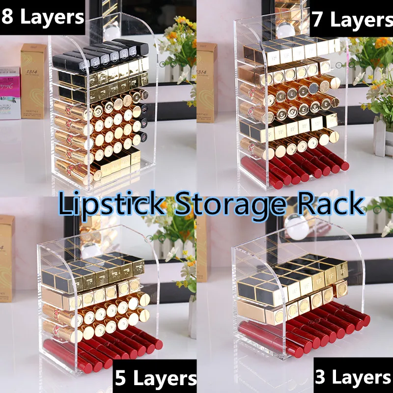 

Acrylic Lipstick Storage Rack Standing Lipstick Organizer Makeup Storage Shelf Cosmetics Nail Polish Container 3/5/7/8 Layers