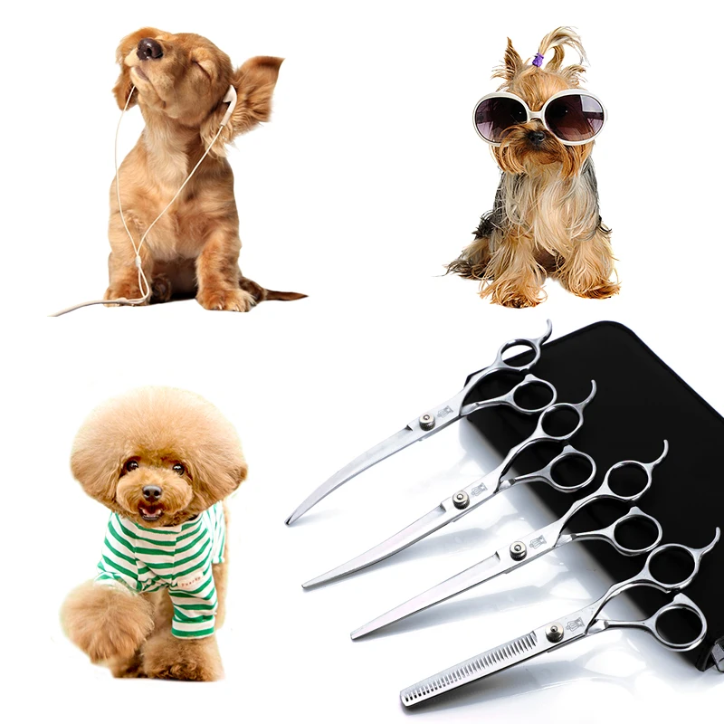 

7.5" Professional Pet Grooming Scissors Straight Thinning Curved Shears Cat Dog Pets Scissors Hair Cutting Tools Tesoura