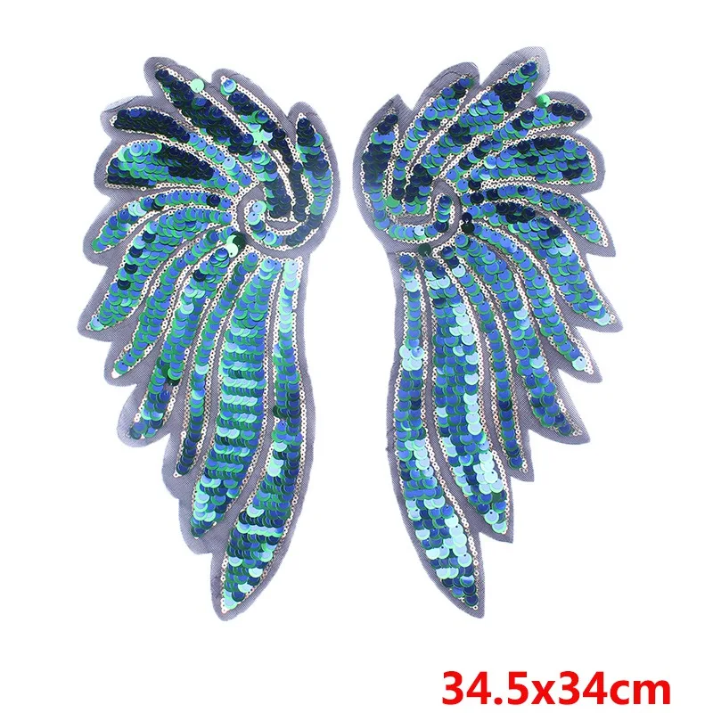1 Pair Sequins Angel Wings Iron-On Patches - DIY Embroidered Applique For Clothes (Yellow)