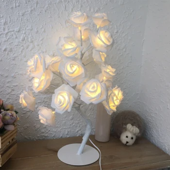 

EU Plug White Rose Flower Night Light Events Parties Rose Tree Lamp LED Garland Lights for Home Decoration Table Lamp