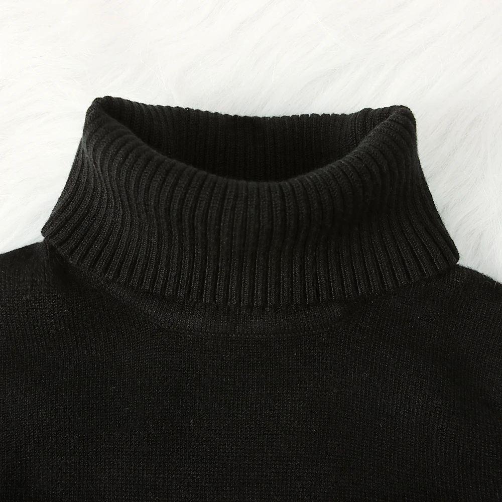 Хлопковый детский Однотонный свитер с высоким воротником для девочек однотонный